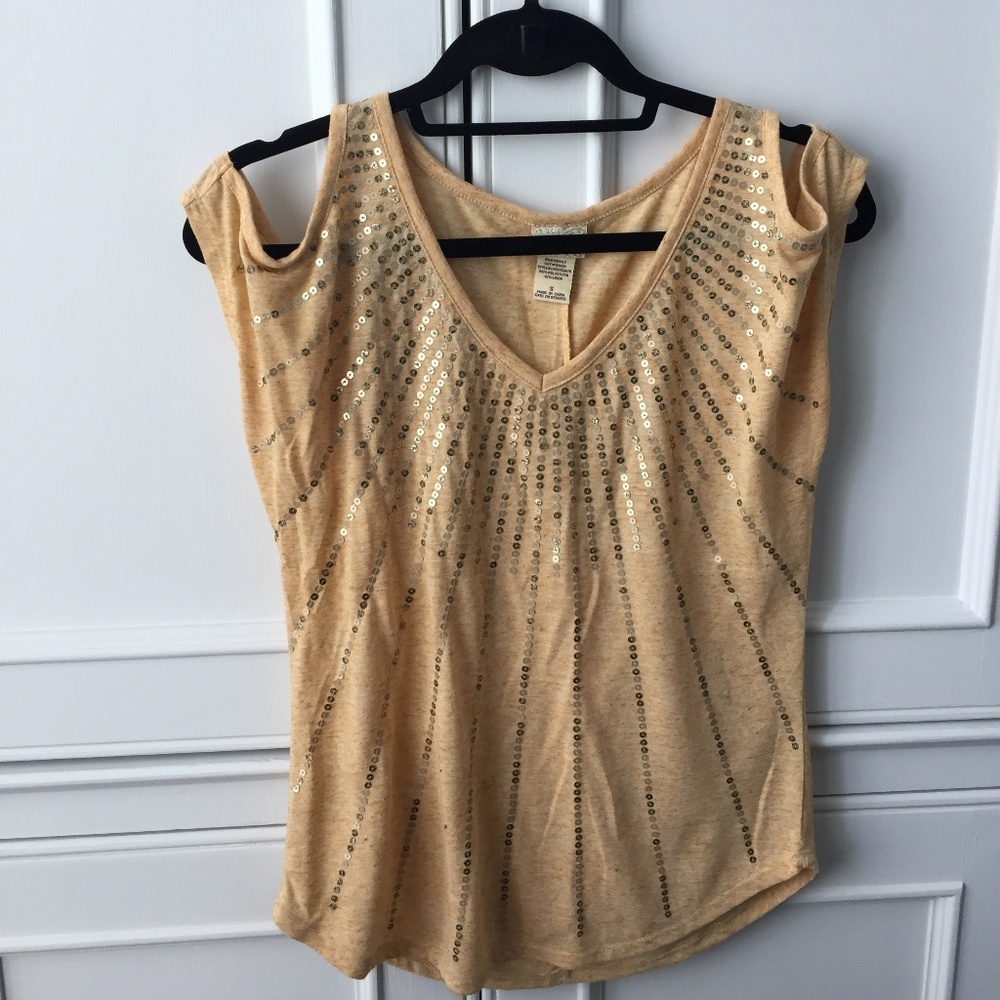 Daytrip Gold Sunburst Sequin Peek-a-boo Top